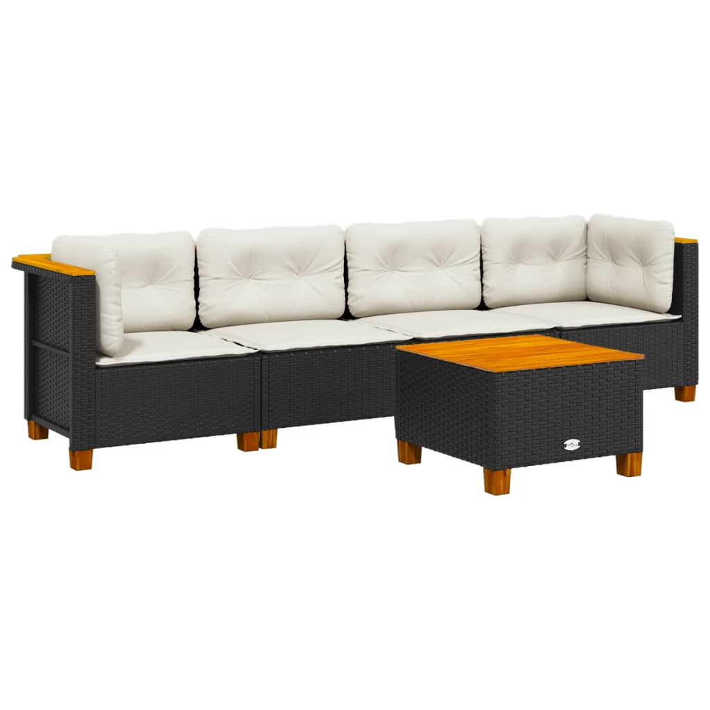 sofasæt til haven 5 dele med hynder polyrattan sort