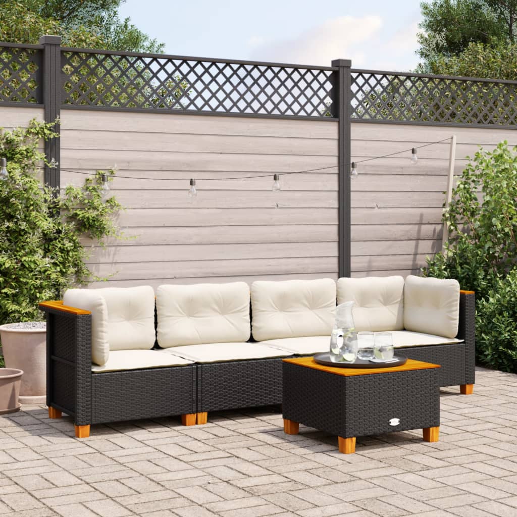 sofasæt til haven 5 dele med hynder polyrattan sort