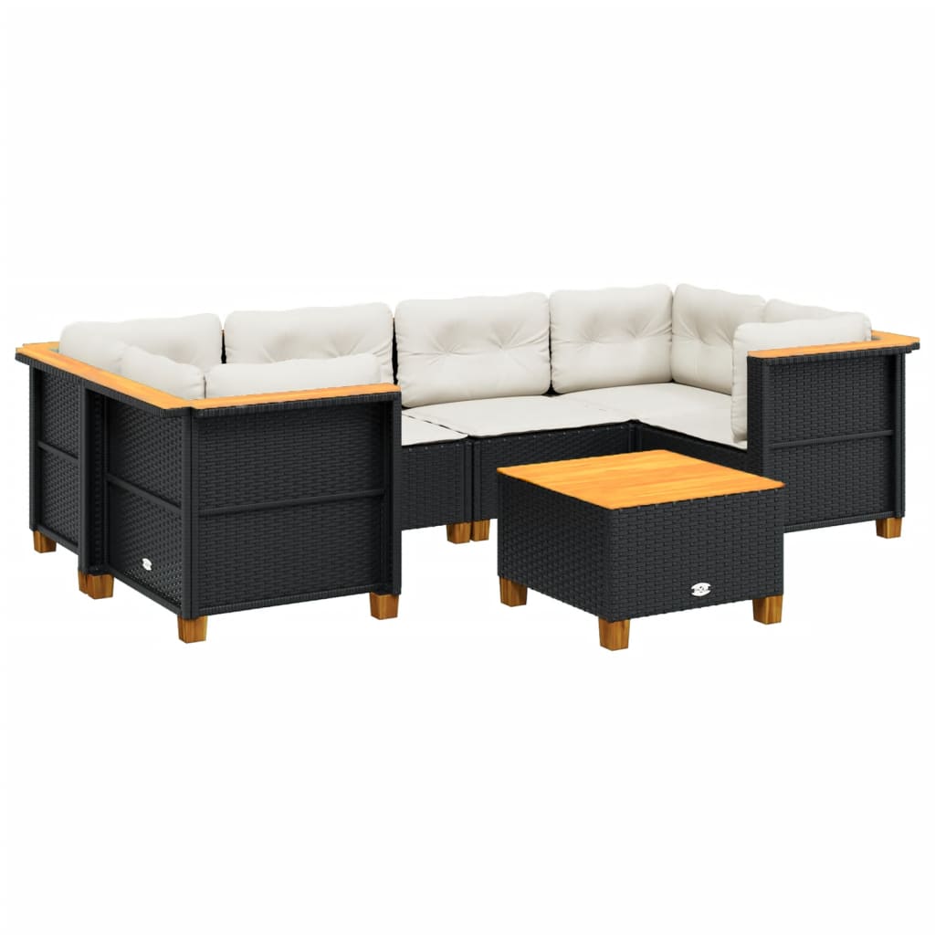 sofasæt til haven 7 dele med hynder polyrattan sort