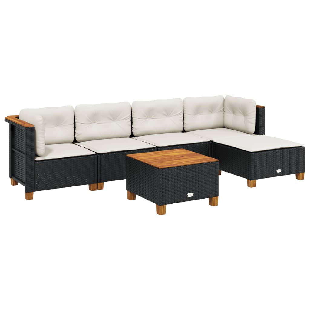 sofasæt til haven 6 dele med hynder polyrattan sort