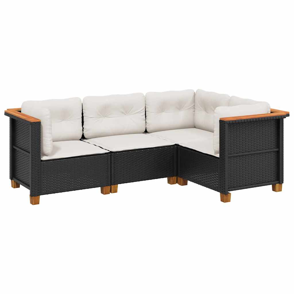 sofasæt til haven 4 dele med hynder polyrattan sort