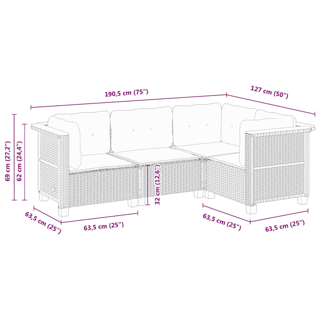 sofasæt til haven 4 dele med hynder polyrattan sort