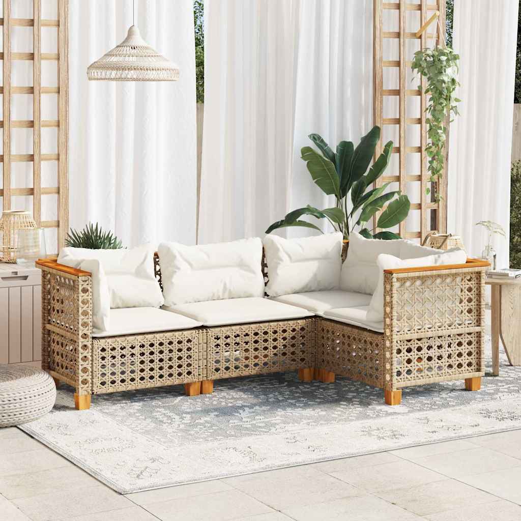 sofasæt til haven 4 dele med hynder polyrattan beige