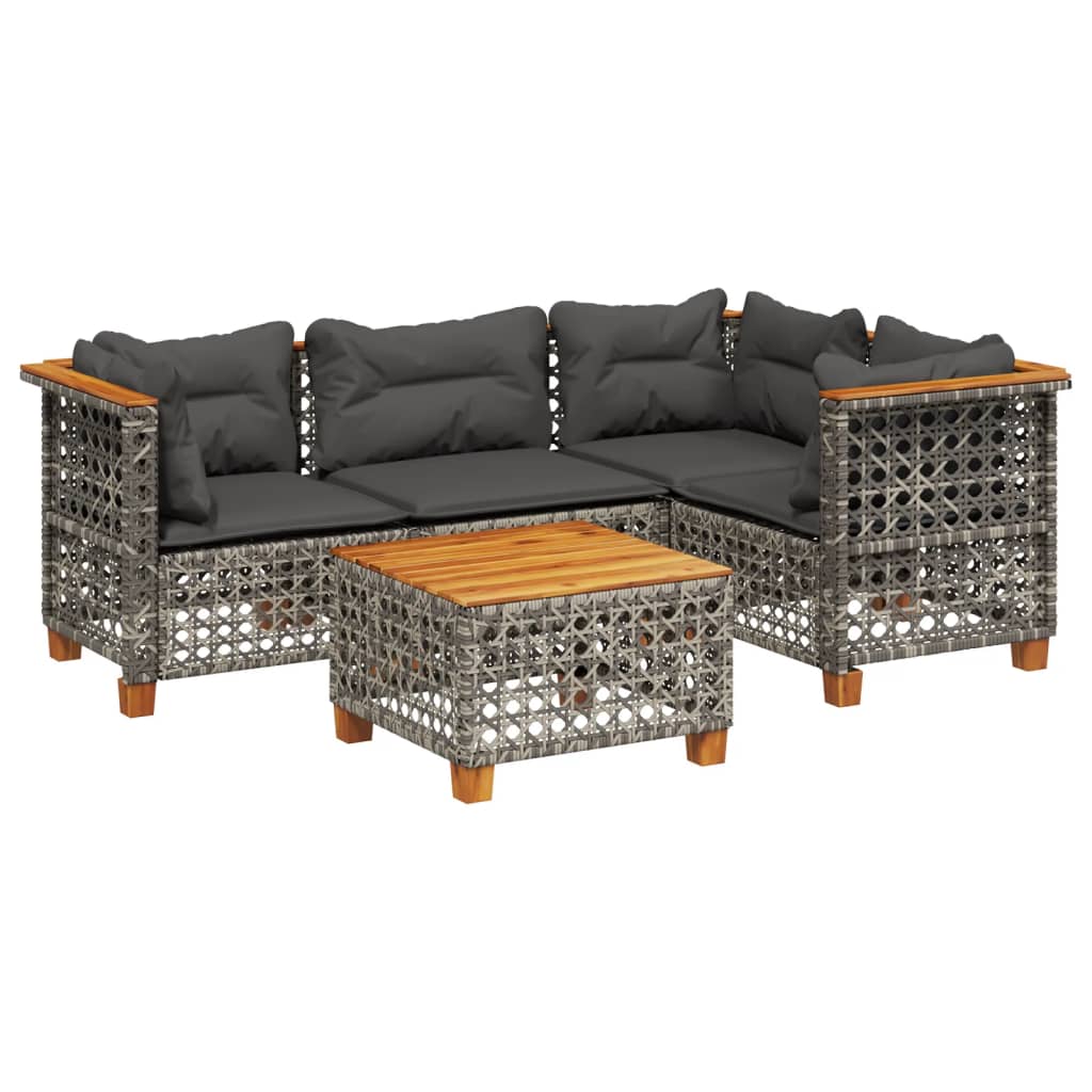 sofasæt 5 dele med hynder polyrattan grå