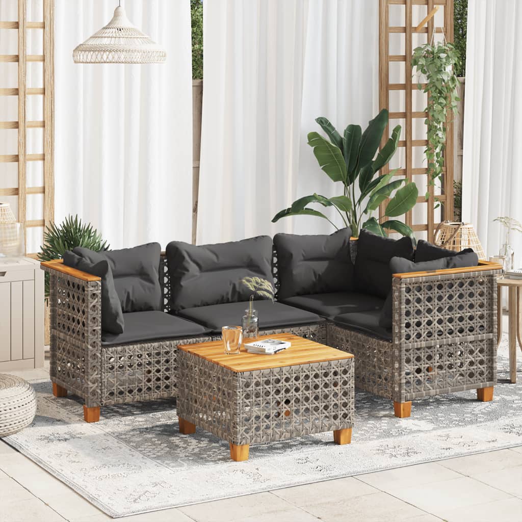 sofasæt 5 dele med hynder polyrattan grå