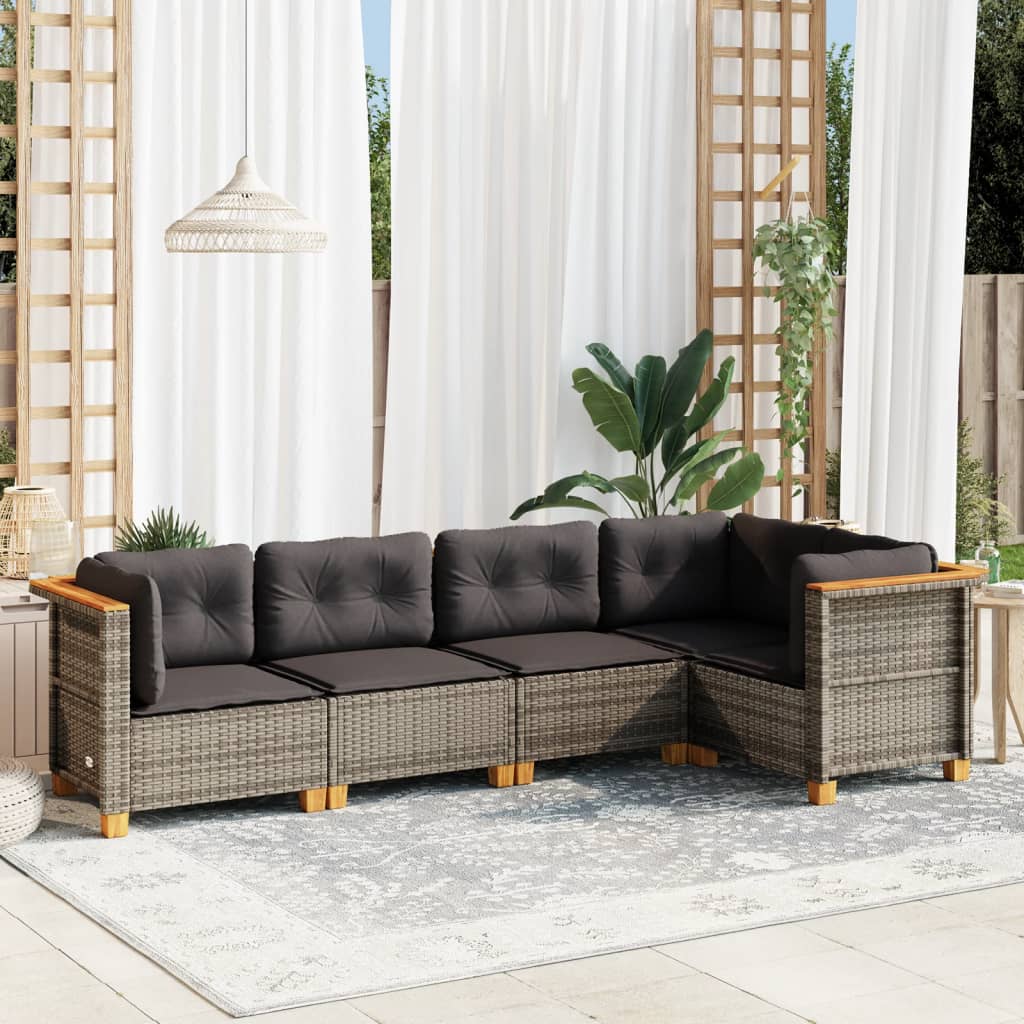 sofasæt 5 dele med hynder polyrattan grå