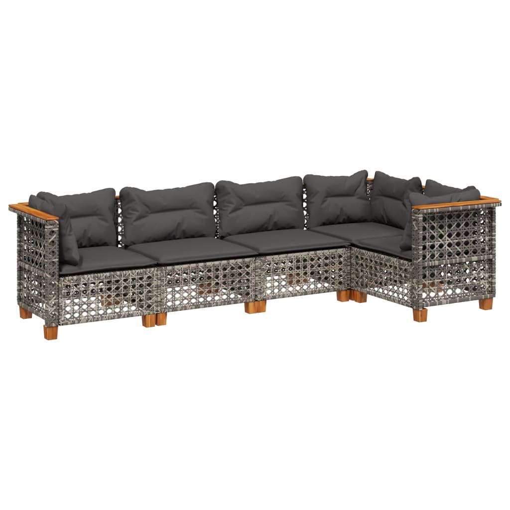 sofasæt 5 dele med hynder polyrattan grå