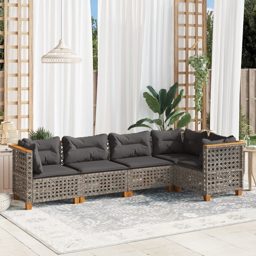 sofasæt 5 dele med hynder polyrattan grå