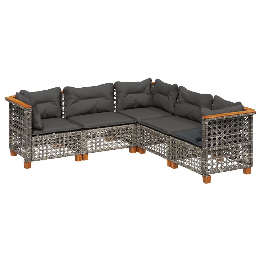 sofasæt 5 dele med hynder polyrattan grå