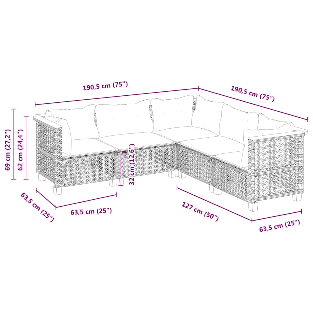 sofasæt til haven 5 dele med hynder polyrattan beige