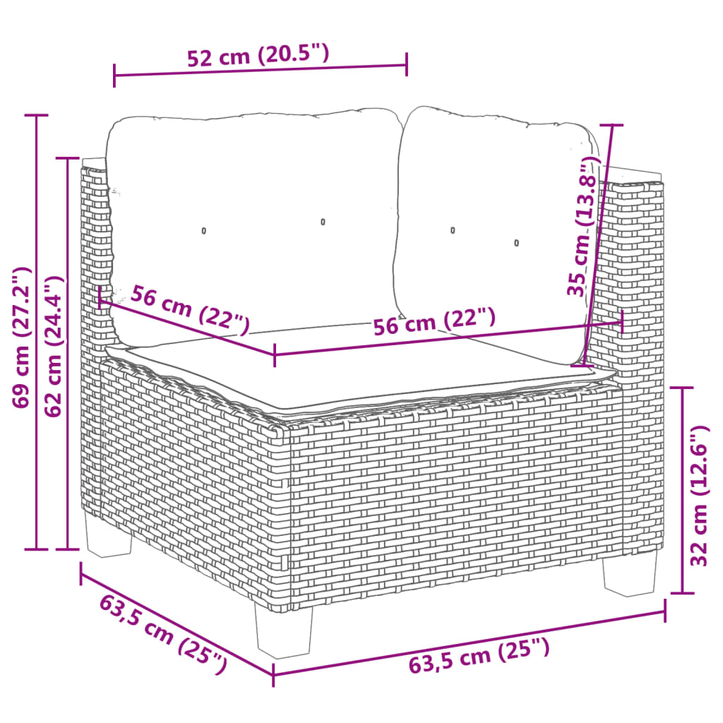 sofasæt til haven 6 dele med hynder polyrattan sort