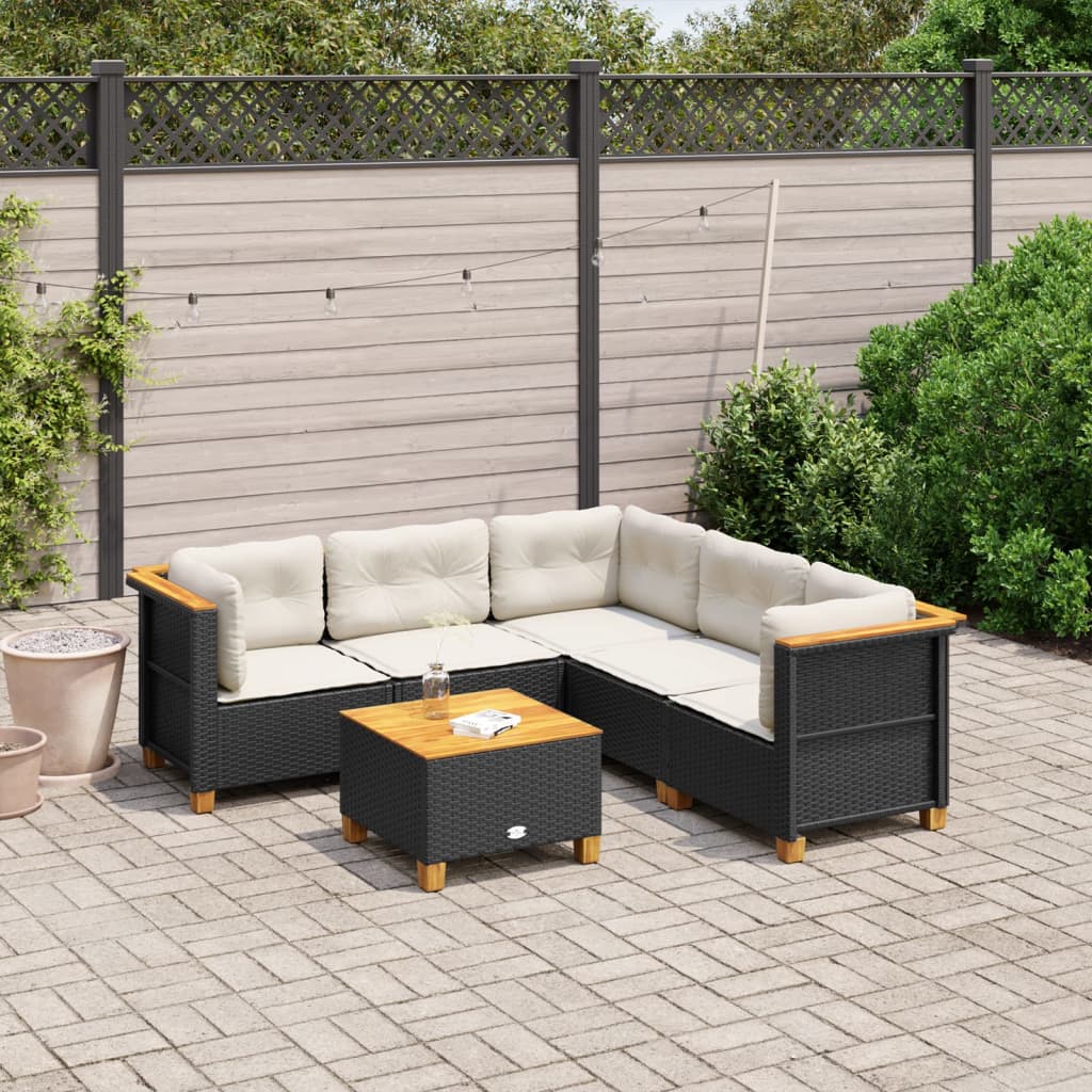 sofasæt til haven 6 dele med hynder polyrattan sort