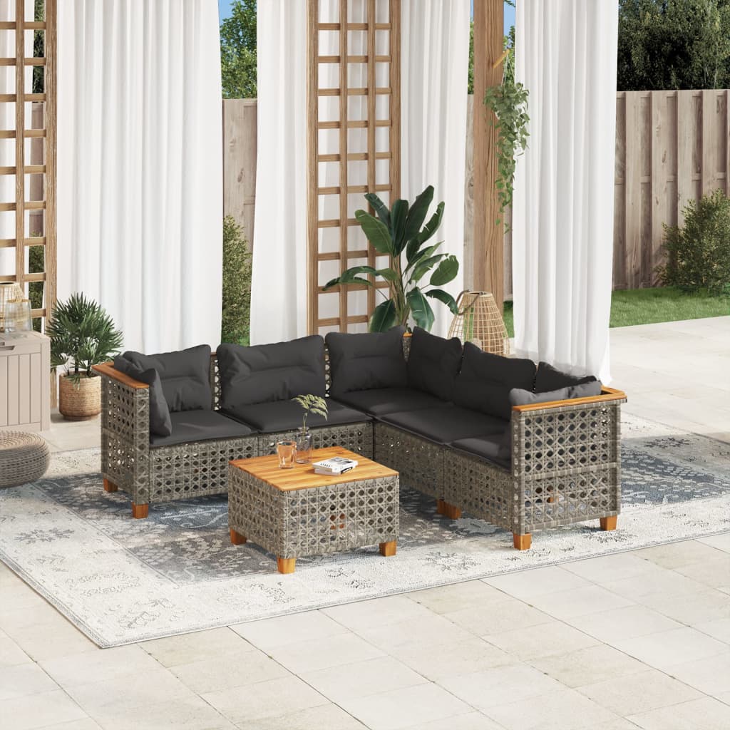 sofasæt til haven 6 dele med hynder polyrattan grå