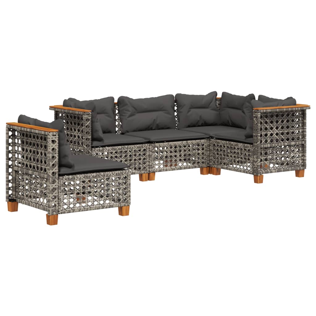 sofasæt 5 dele med hynder polyrattan grå