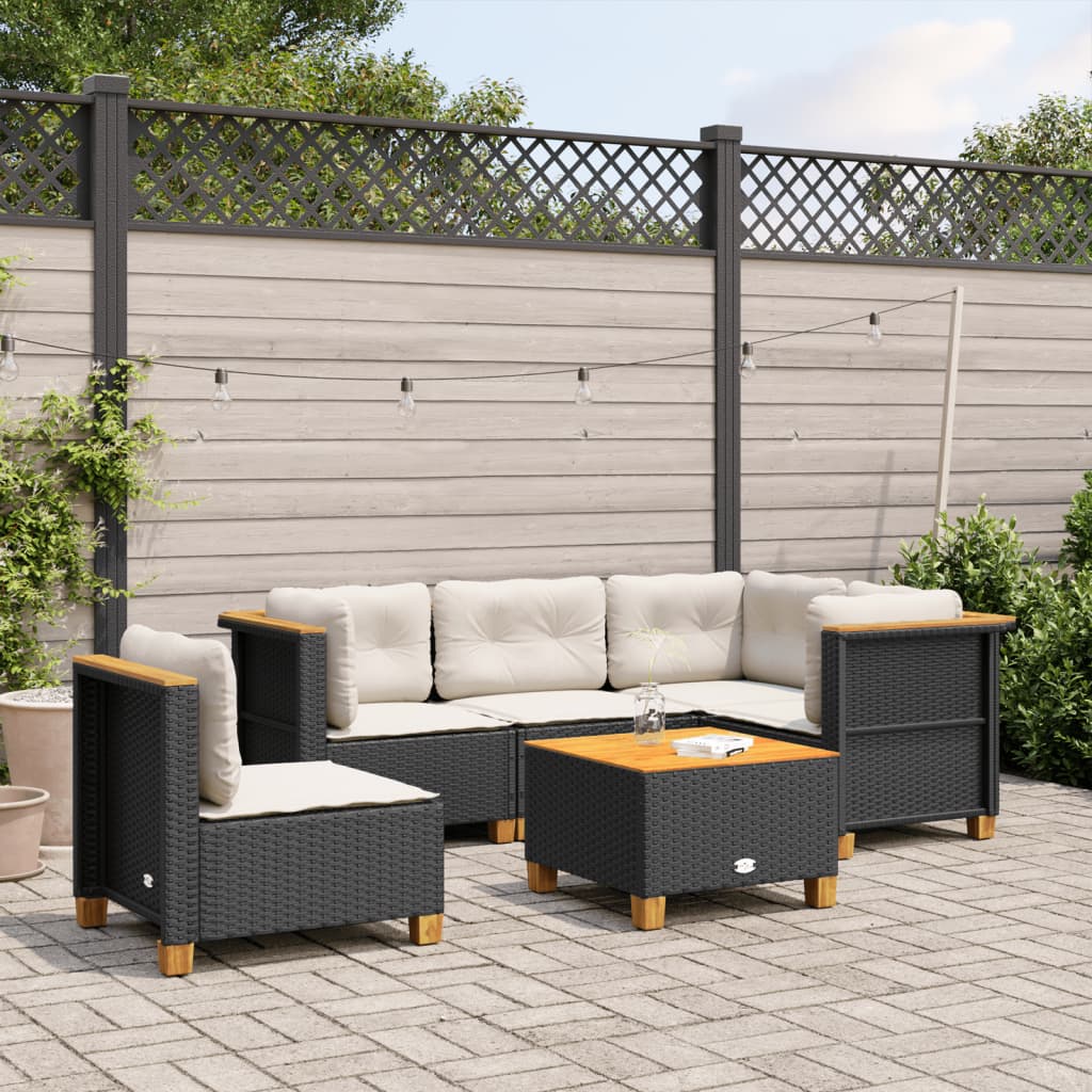 sofasæt til haven 6 dele med hynder polyrattan sort