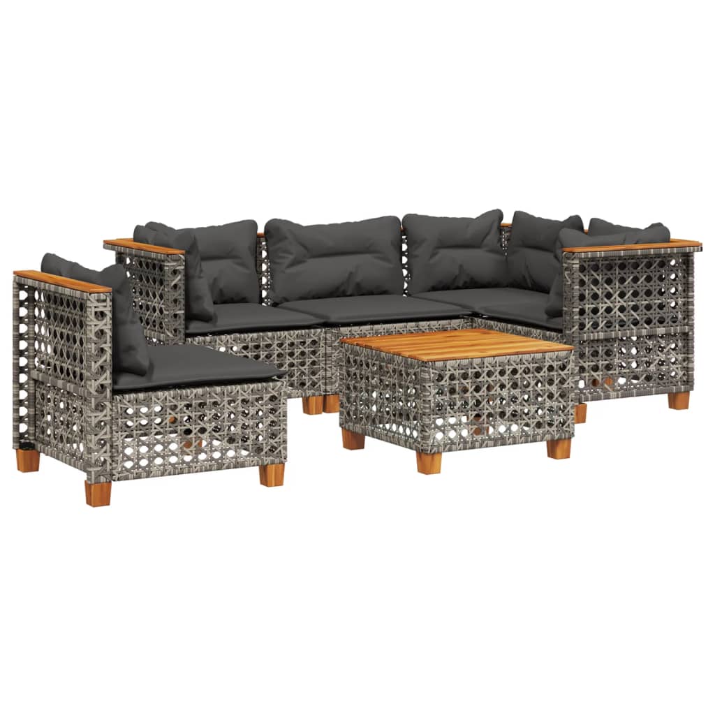 sofasæt til haven 6 dele med hynder polyrattan grå