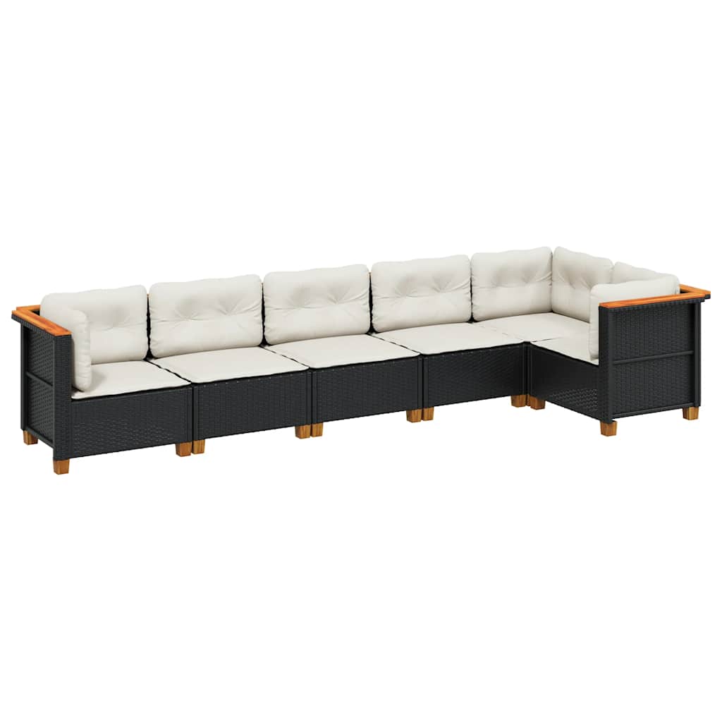 sofasæt til haven 6 dele med hynder polyrattan sort