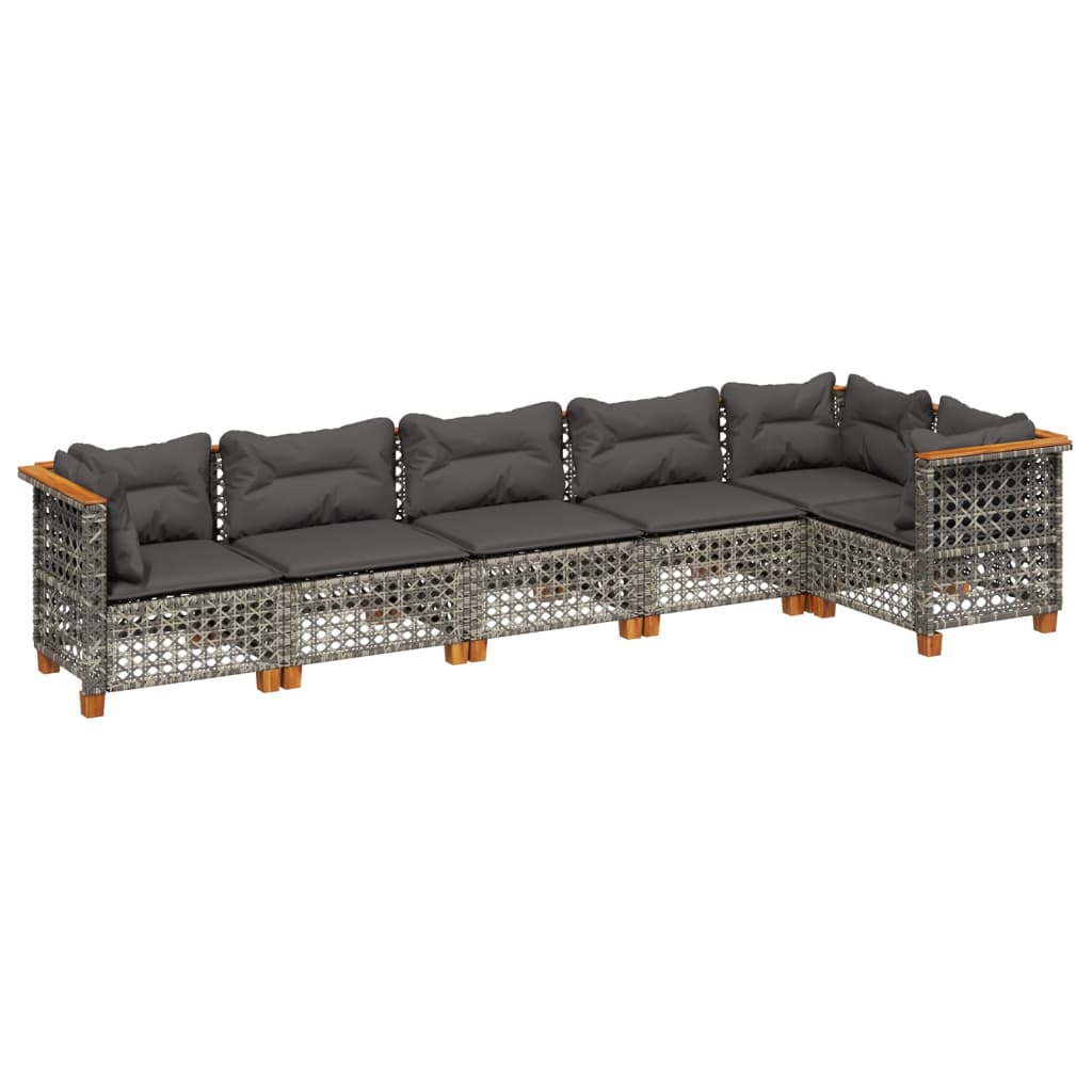 sofasæt til haven 6 dele med hynder polyrattan grå