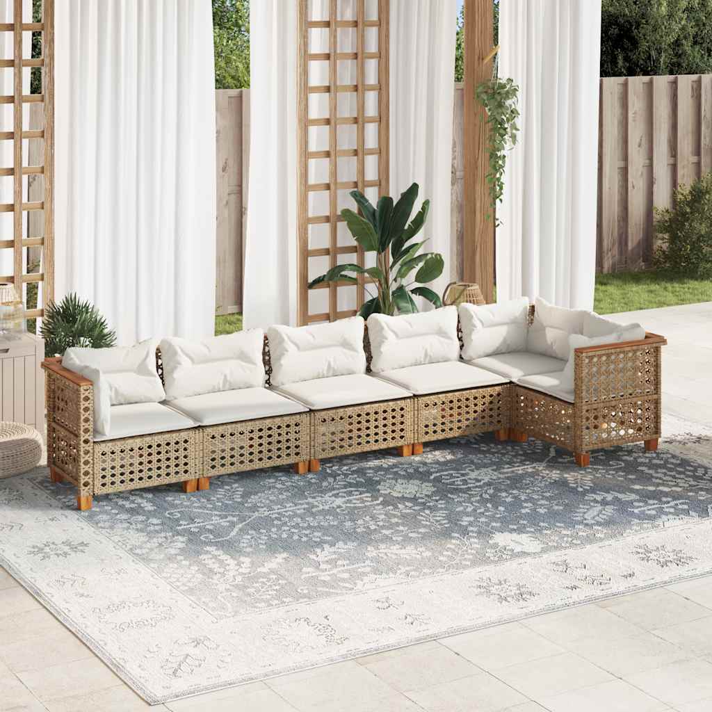sofasæt til haven 6 dele med hynder polyrattan beige