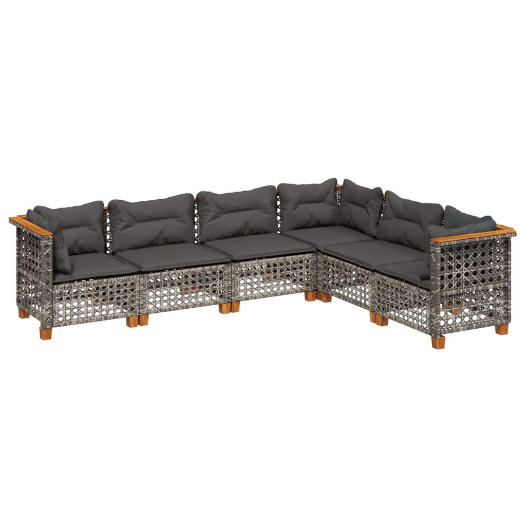 sofasæt til haven 6 dele med hynder polyrattan grå