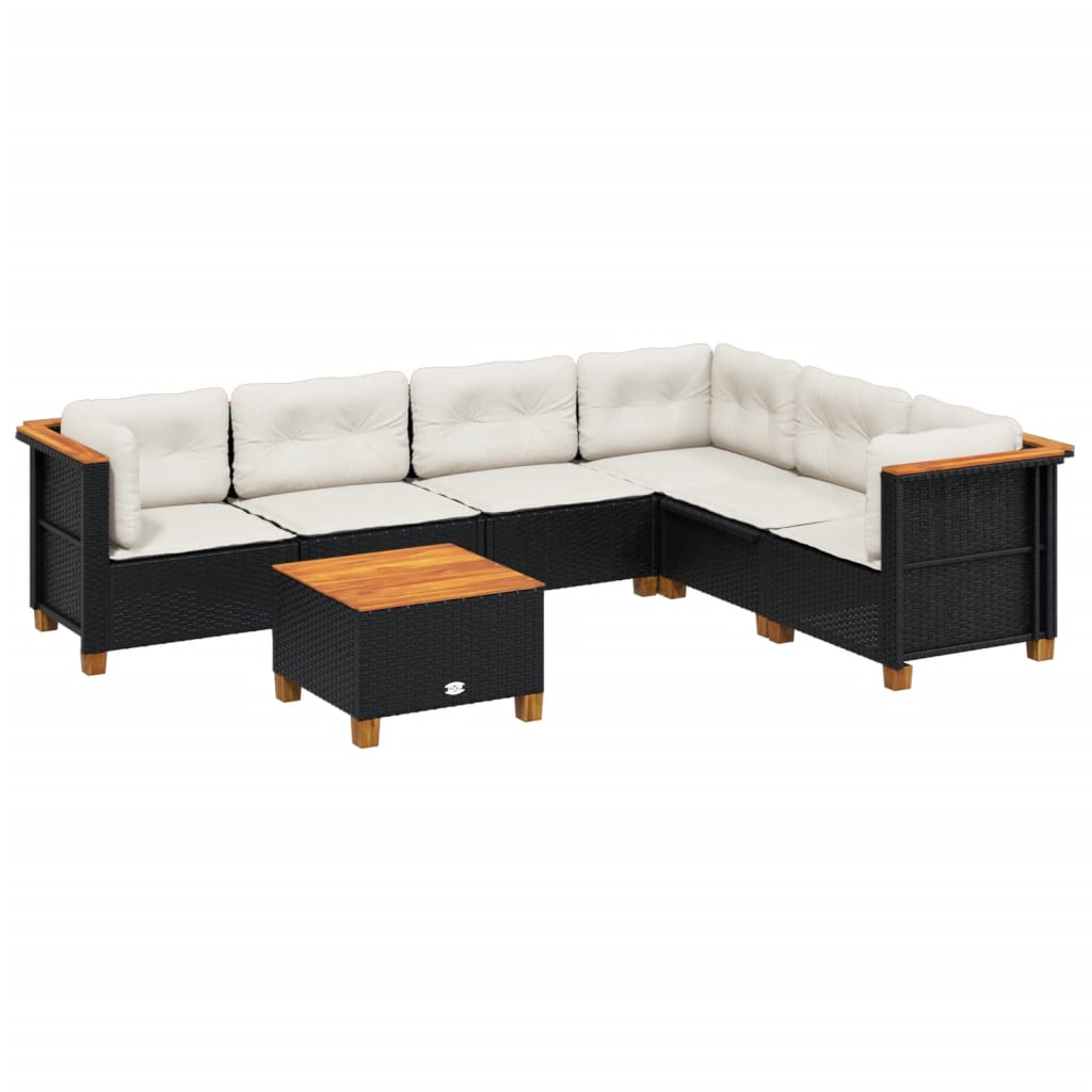 sofasæt til haven 7 dele med hynder polyrattan sort