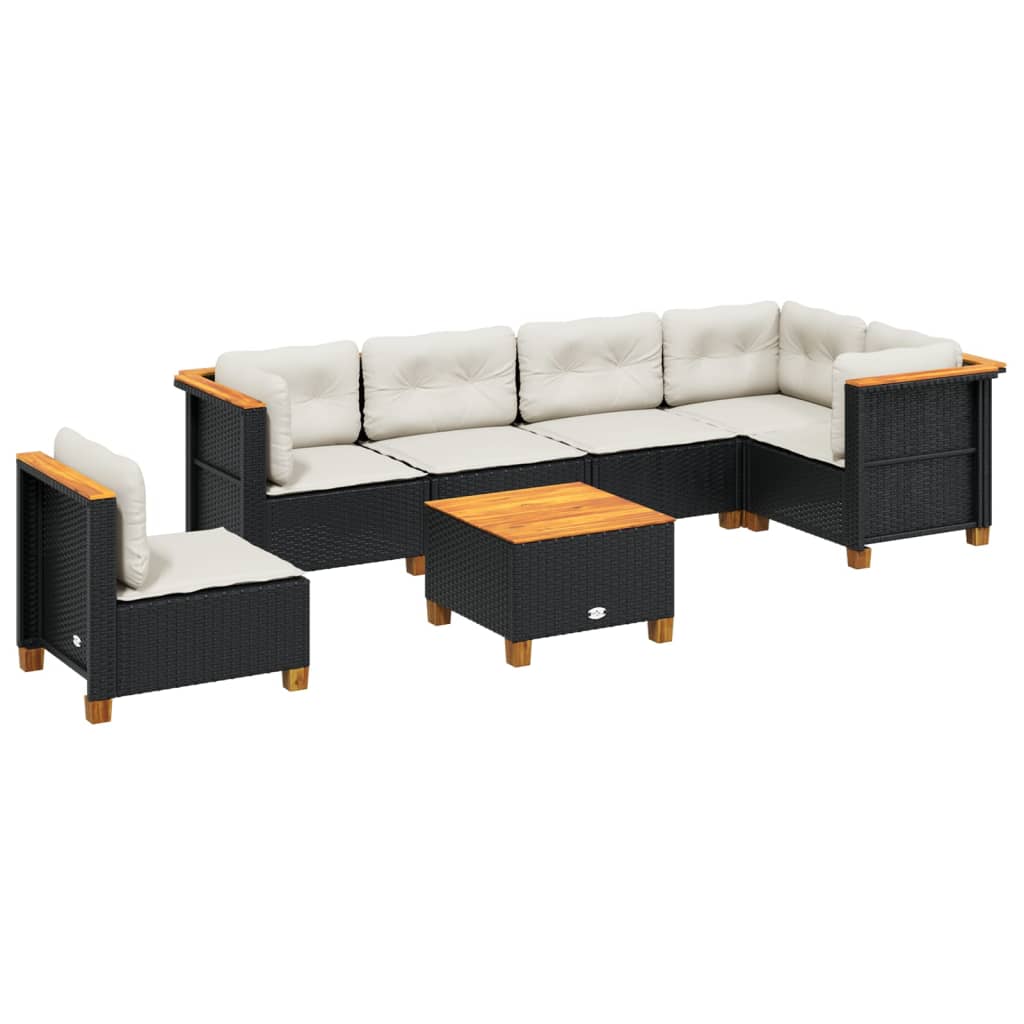 sofasæt til haven 7 dele med hynder polyrattan sort