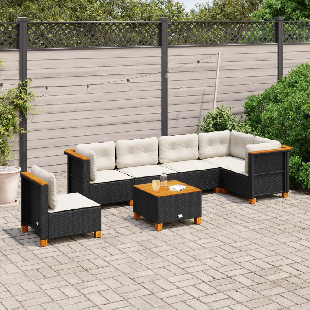 sofasæt til haven 7 dele med hynder polyrattan sort