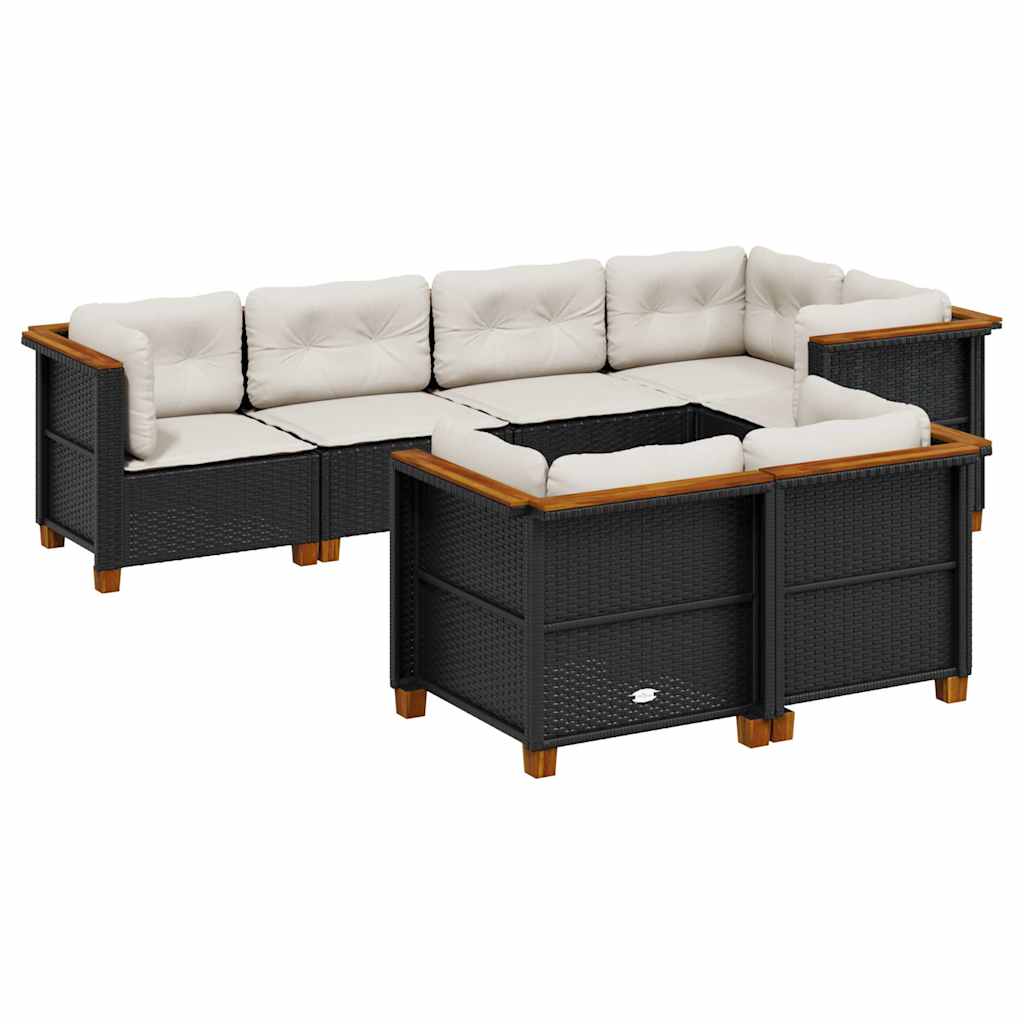sofasæt til haven 7 dele med hynder polyrattan sort