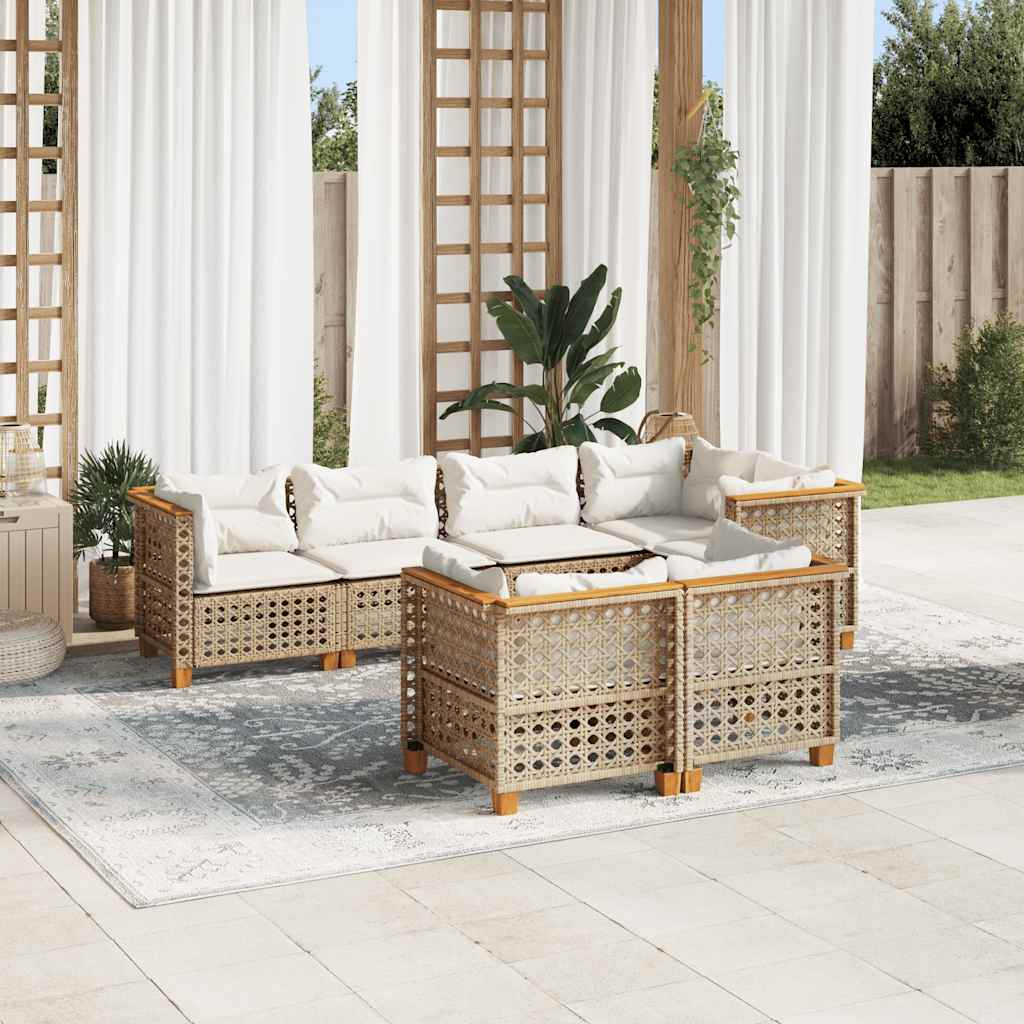 sofasæt til haven 7 dele med hynder polyrattan beige