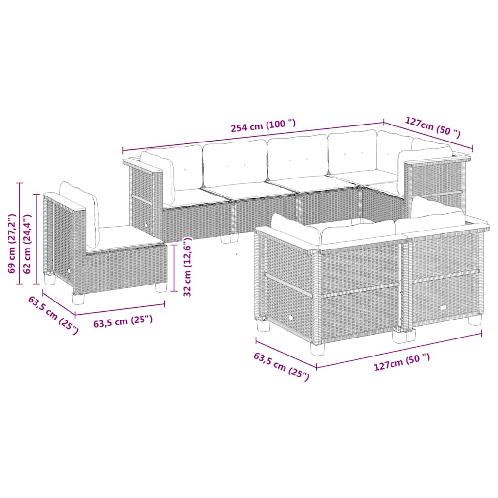 sofasæt til haven 8 dele med hynder polyrattan sort