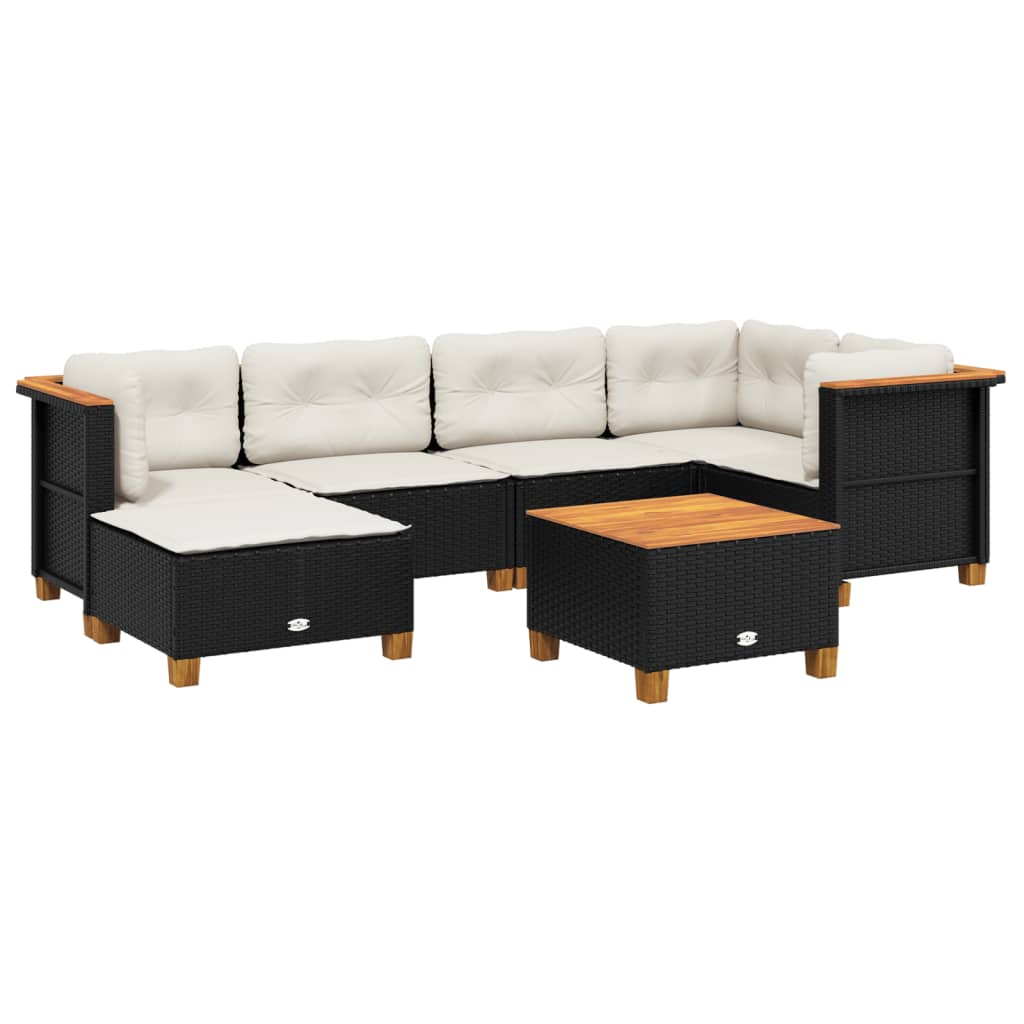 sofasæt til haven 7 dele med hynder polyrattan sort