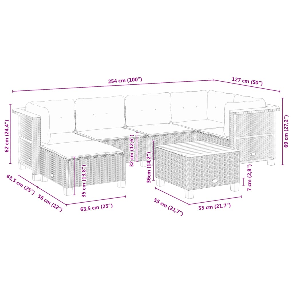 sofasæt til haven 7 dele med hynder polyrattan sort