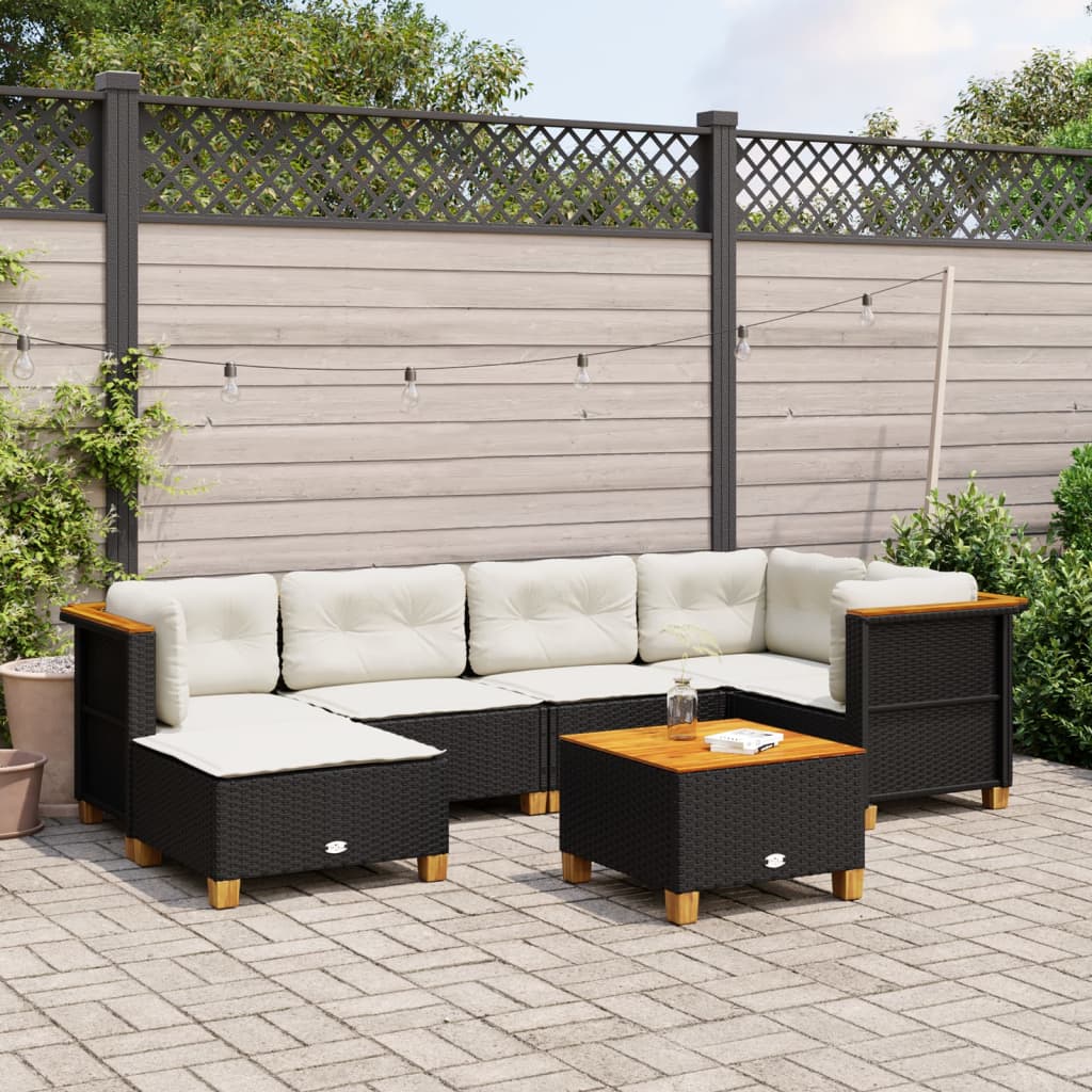 sofasæt til haven 7 dele med hynder polyrattan sort