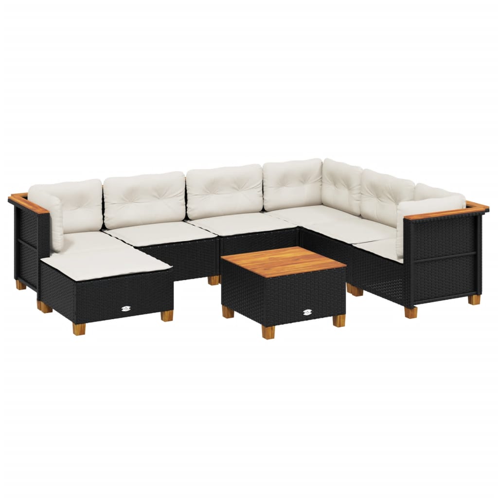 sofasæt til haven 8 dele med hynder polyrattan sort