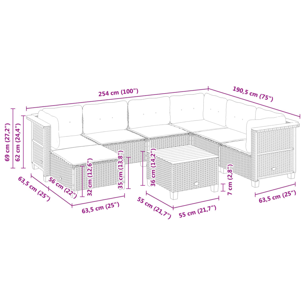 sofasæt til haven 8 dele med hynder polyrattan sort