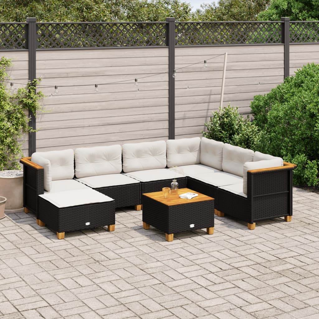 sofasæt til haven 8 dele med hynder polyrattan sort