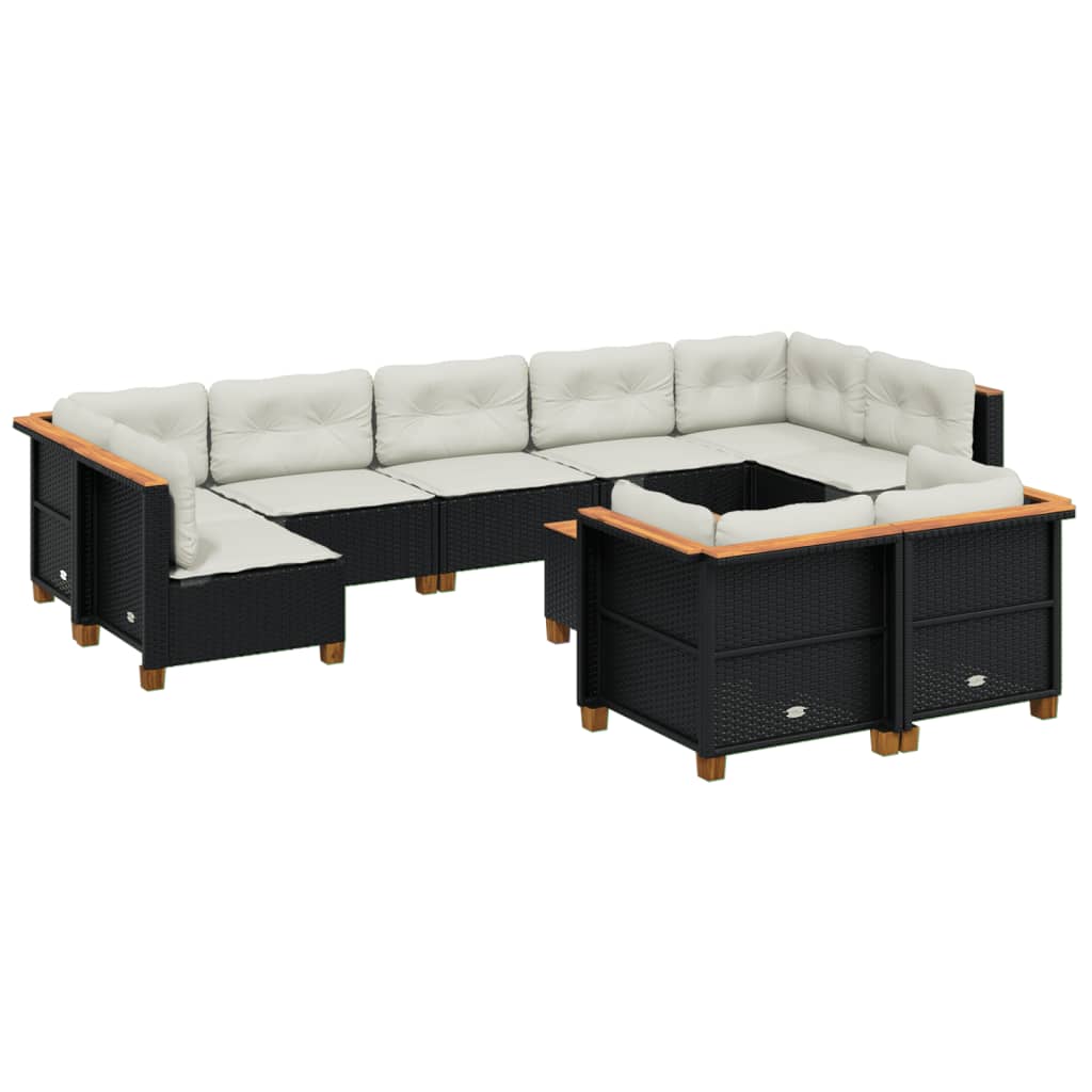 sofasæt til haven 10 dele med hynder polyrattan sort