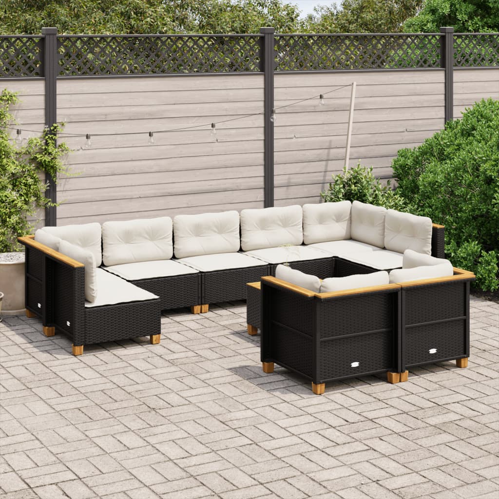sofasæt til haven 10 dele med hynder polyrattan sort