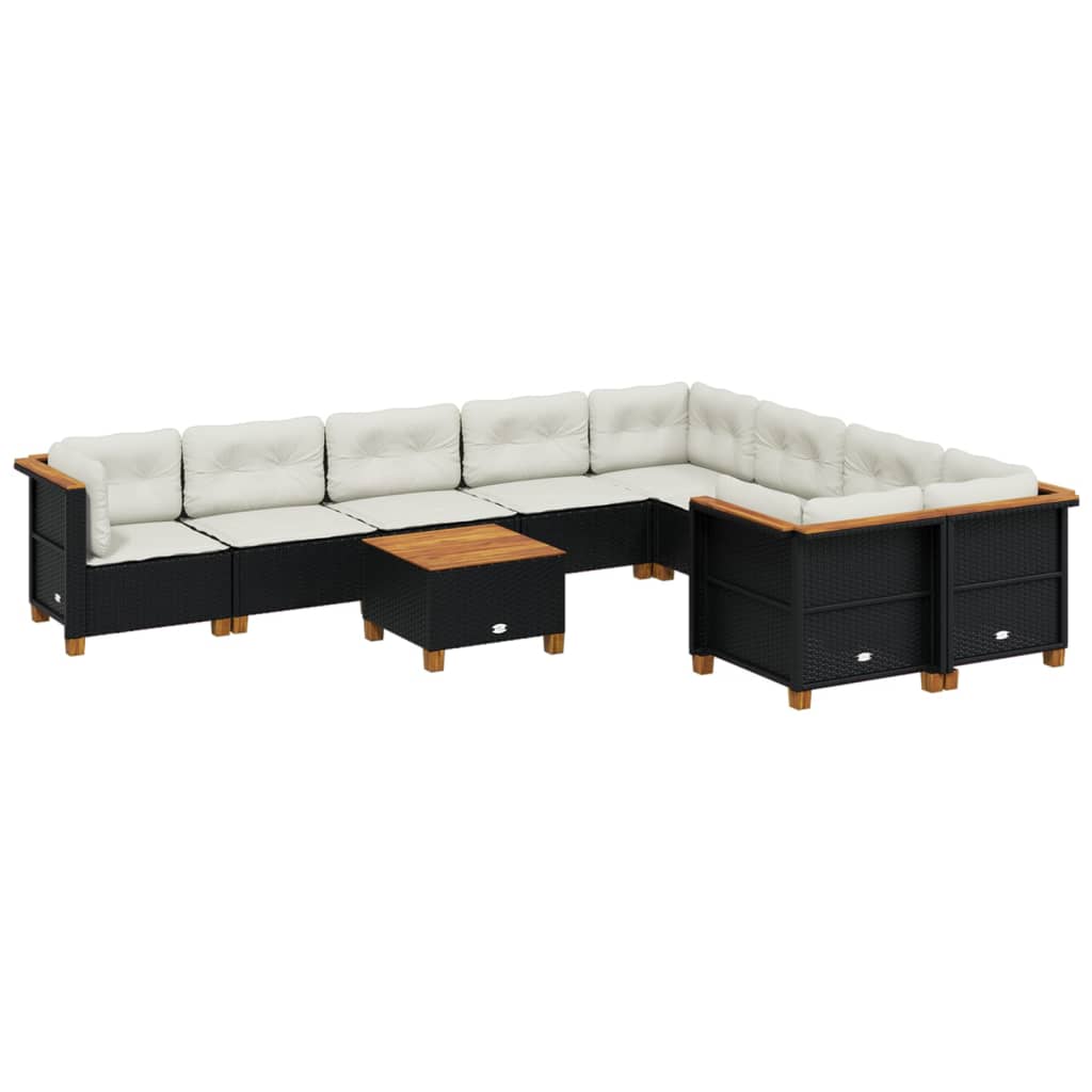 sofasæt til haven 10 dele med hynder polyrattan sort