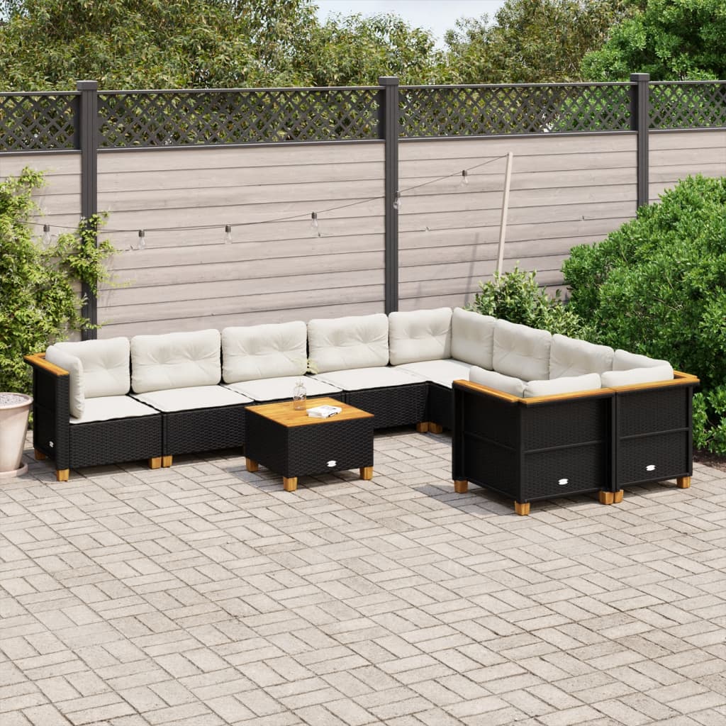 sofasæt til haven 10 dele med hynder polyrattan sort