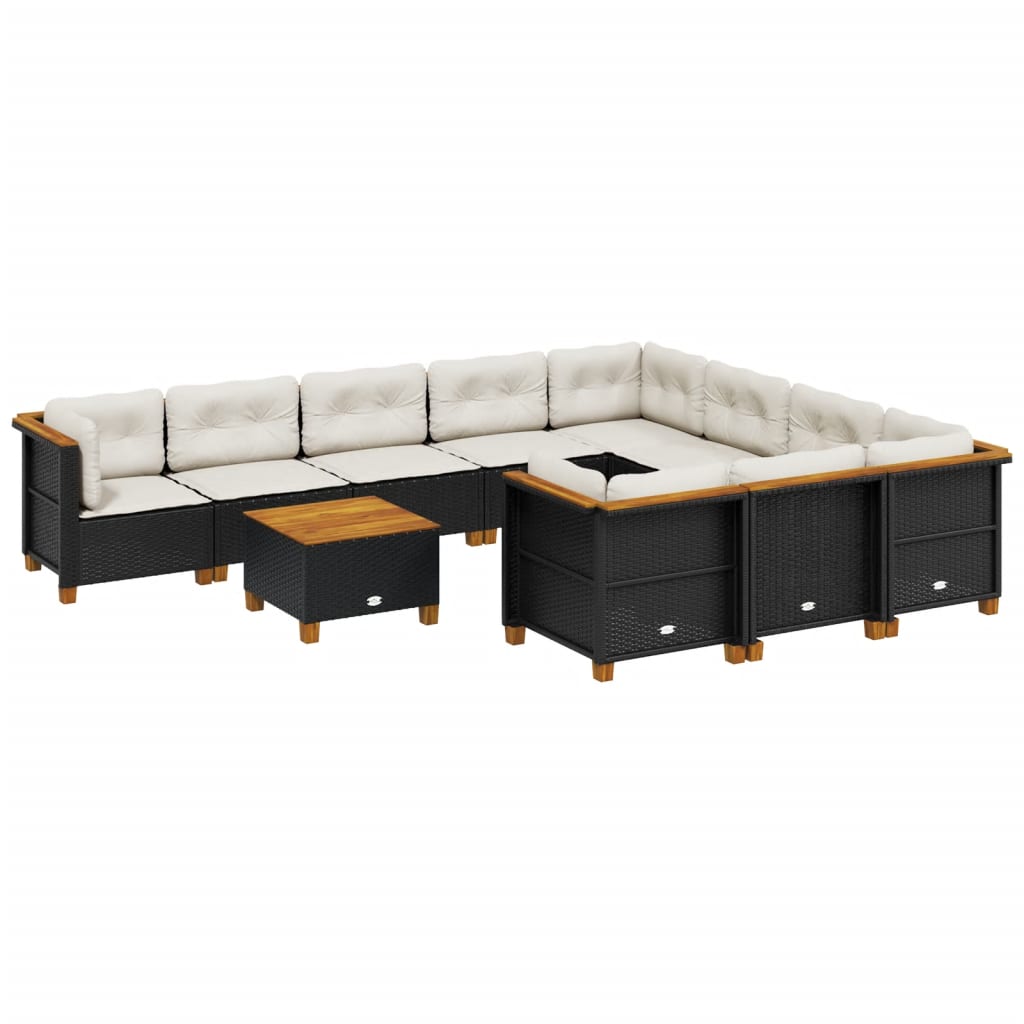 sofasæt til haven 11 dele med hynder polyrattan sort