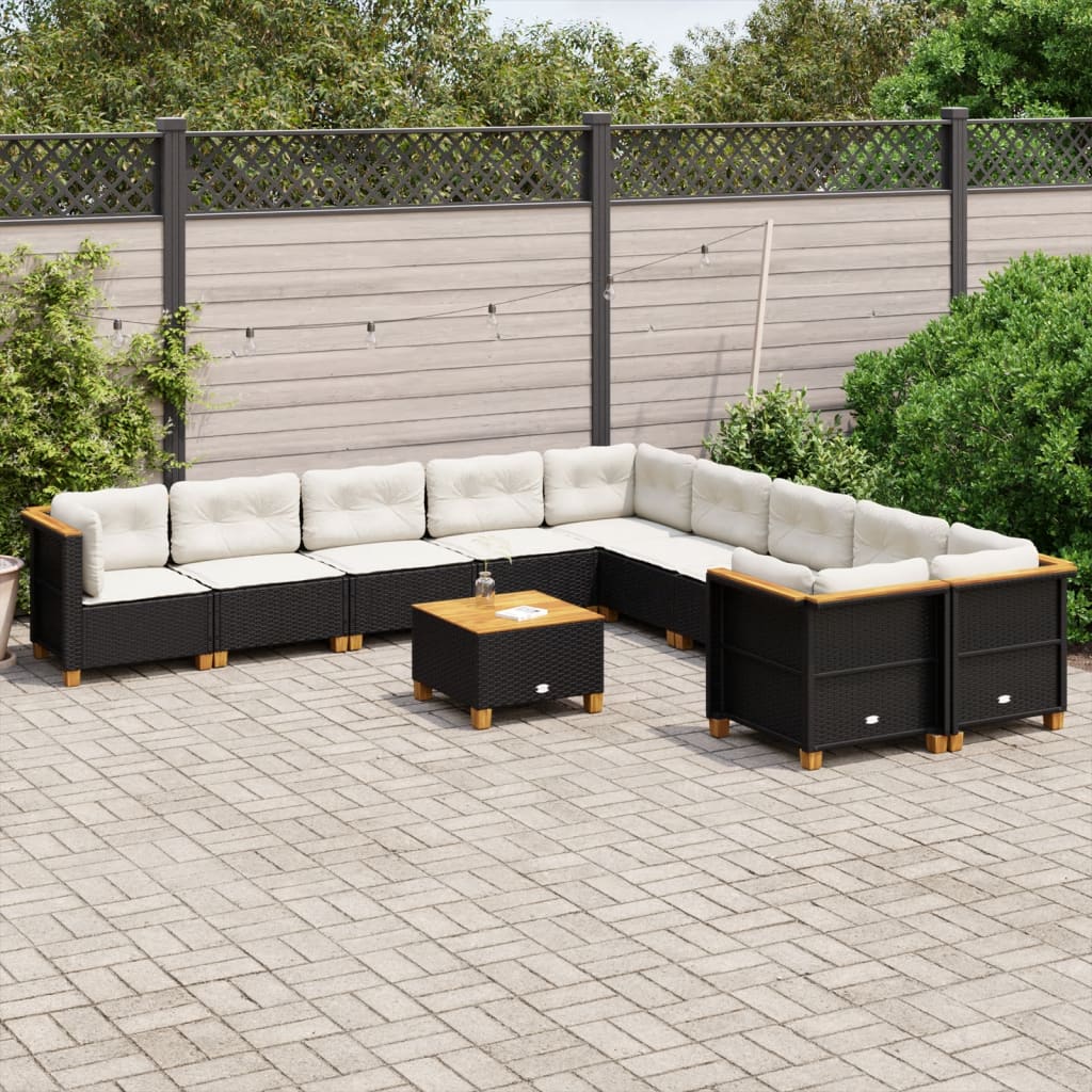 sofasæt til haven 11 dele med hynder polyrattan sort
