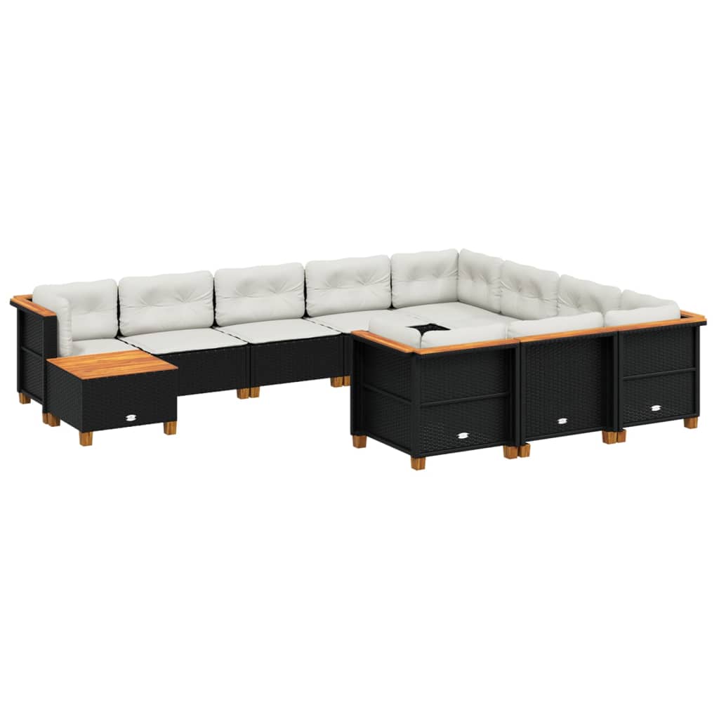 sofasæt til haven 11 dele med hynder polyrattan sort
