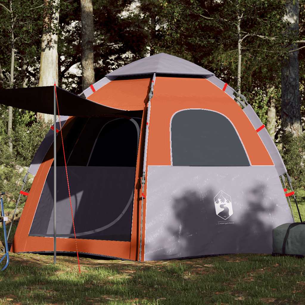 4-personers campingtelt quick-release grå og orange