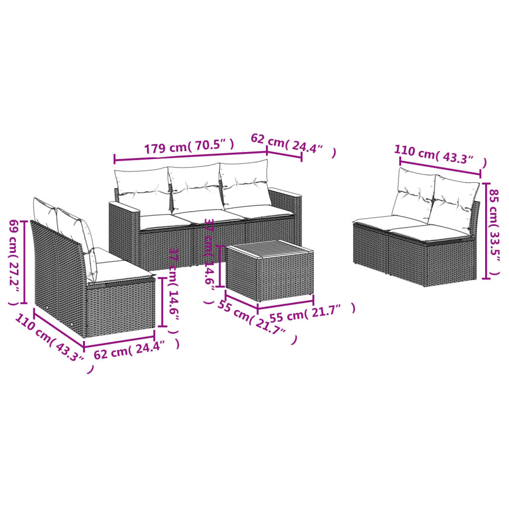 sofasæt til haven 8 dele med hynder polyrattan sort