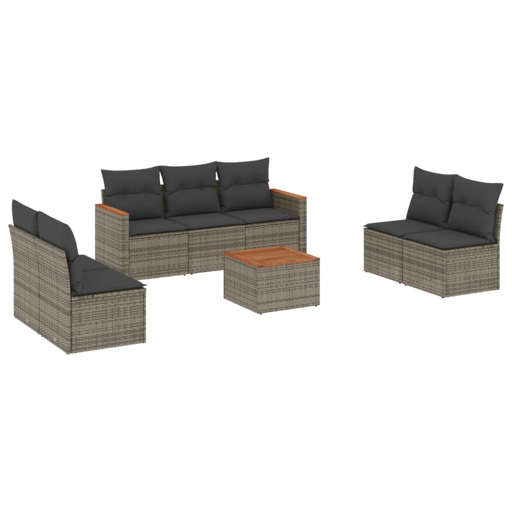 sofasæt til haven 8 dele med hynder polyrattan grå