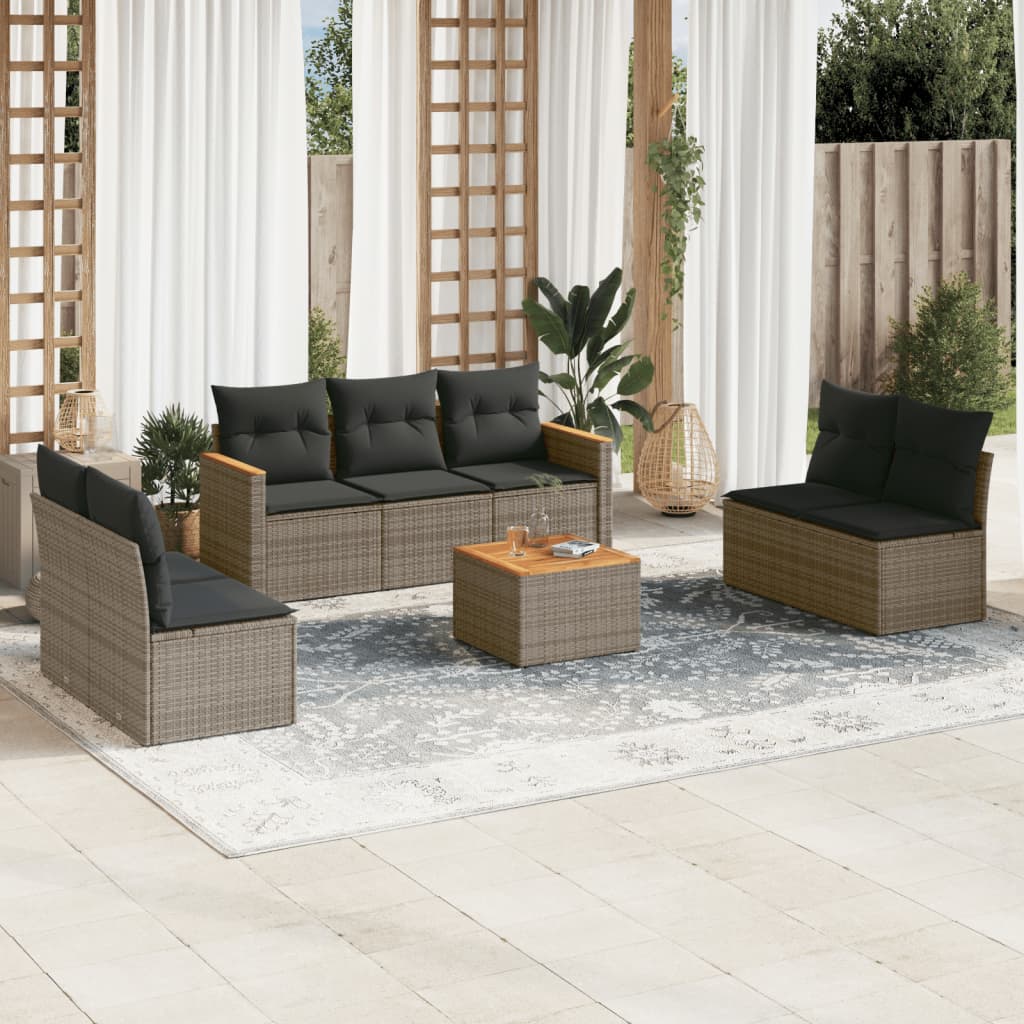 sofasæt til haven 8 dele med hynder polyrattan grå