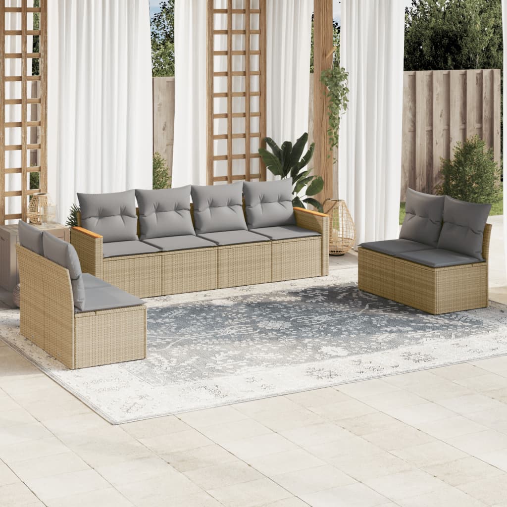sofasæt til haven 8 dele med hynder polyrattan beige
