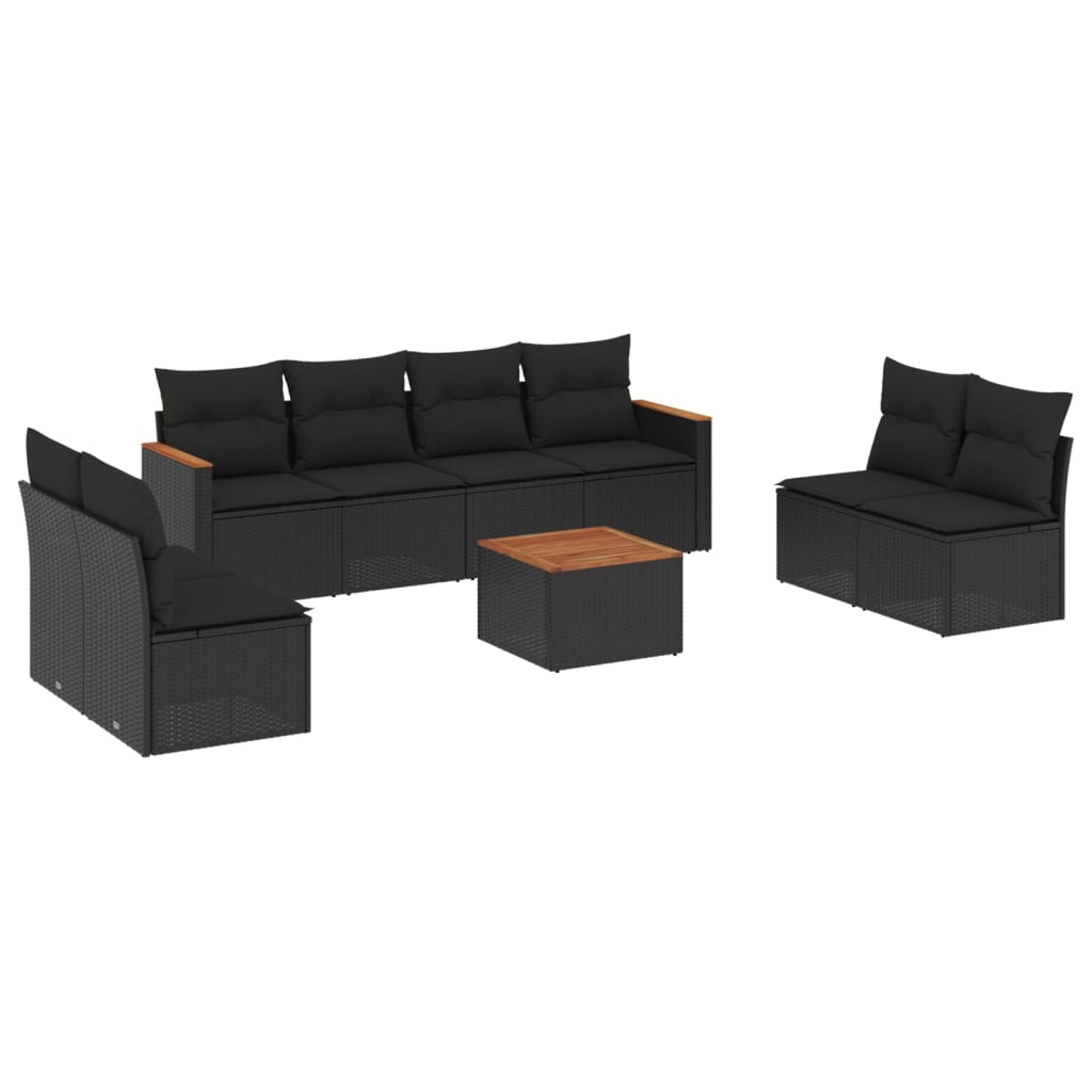 sofasæt til haven 9 dele med hynder polyrattan sort