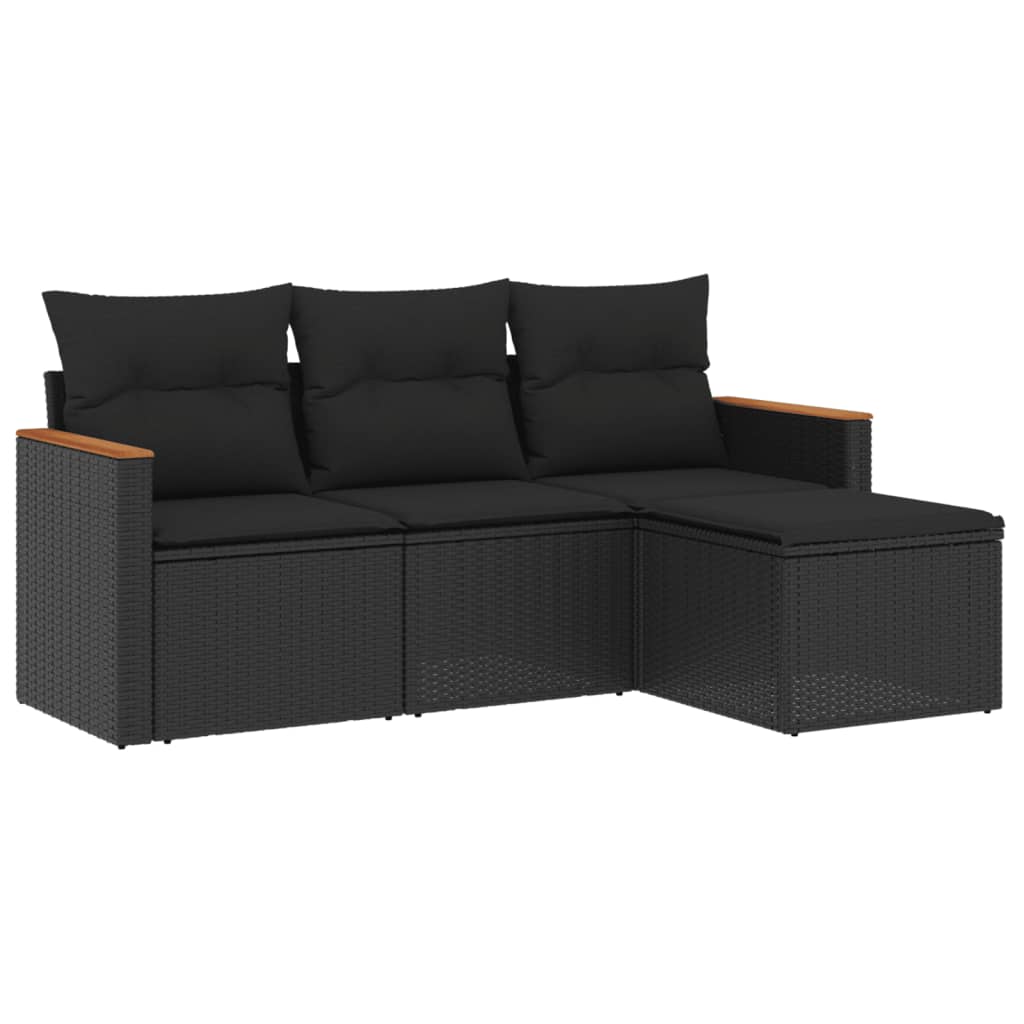 sofasæt til haven 4 dele med hynder polyrattan sort